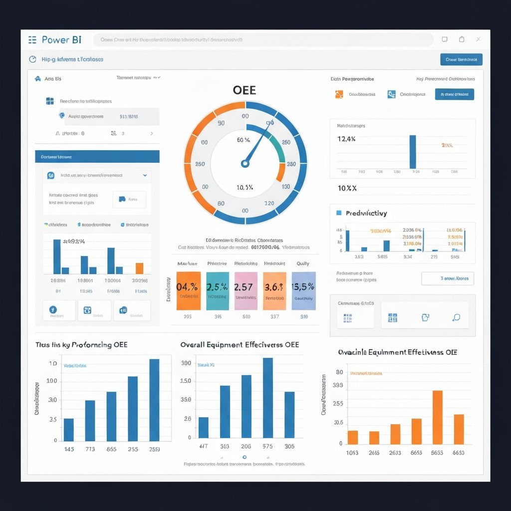 Manufacturing Power BI Dashboard showing OEE, downtime, and production metrics
